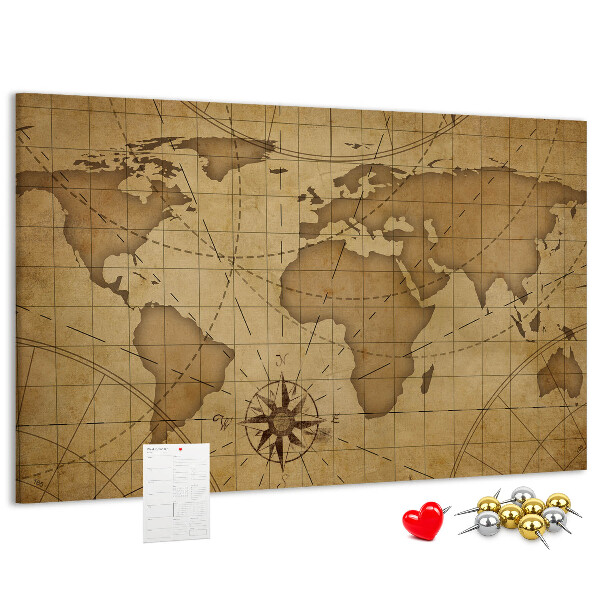 Korková tabuľa Mapa starovekého sveta s kompasom