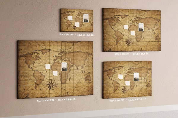 Korková tabuľa Mapa starovekého sveta s kompasom
