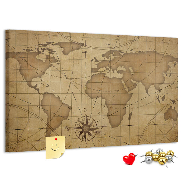 Korková tabuľa Mapa starovekého sveta s kompasom