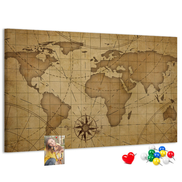 Korková tabuľa Mapa starovekého sveta s kompasom