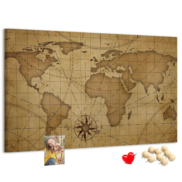 Korková tabuľa Mapa starovekého sveta s kompasom