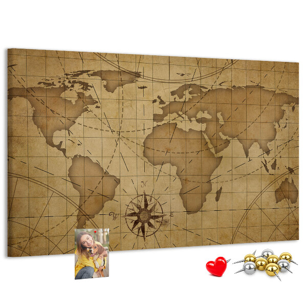 Korková tabuľa Mapa starovekého sveta s kompasom