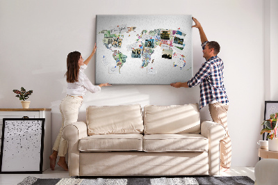 Korková nástenka na stenu Mapa sveta vyrobená z bankoviek z rôznych krajín