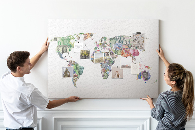 Korková nástenka na stenu Mapa sveta vyrobená z bankoviek z rôznych krajín