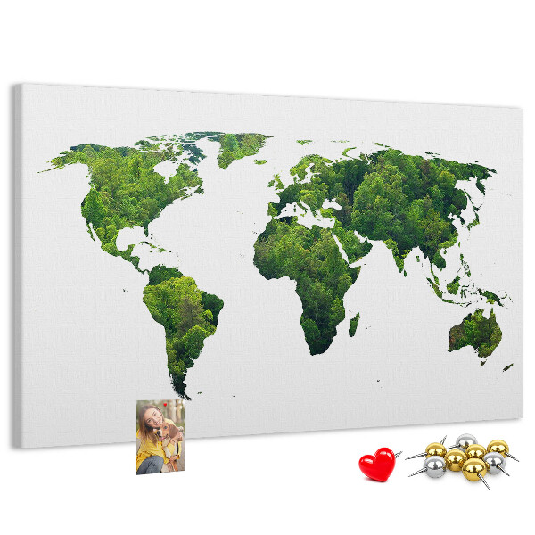 Korková nástenka na stenu Mapa zeleného sveta s vegetáciou