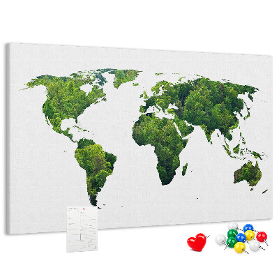 Korková nástenka na stenu Mapa zeleného sveta s vegetáciou