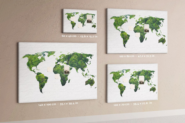 Korková nástenka na stenu Mapa zeleného sveta s vegetáciou