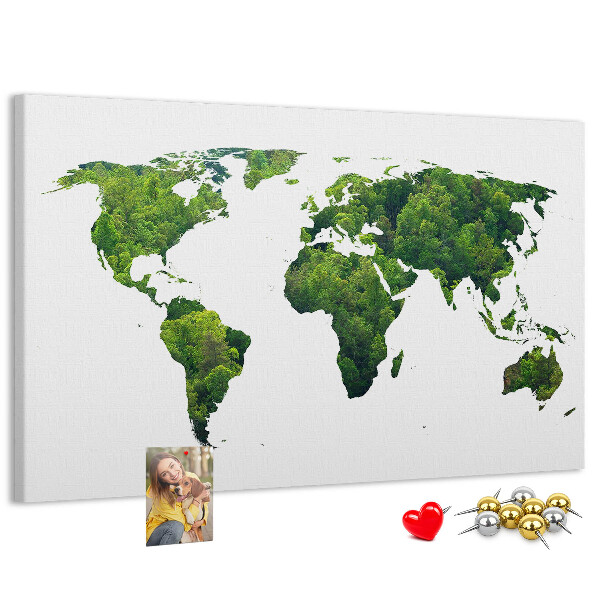 Korková nástenka na stenu Mapa zeleného sveta s vegetáciou