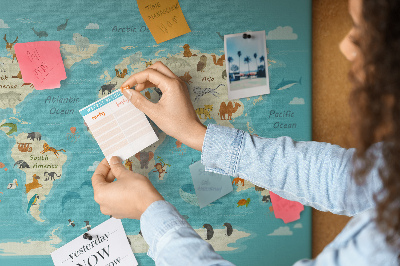 Korková tabuľa Mapa sveta s divými zvieratami