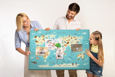 Korková tabuľa Mapa sveta s divými zvieratami