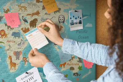 Korková tabuľa Mapa sveta s divými zvieratami