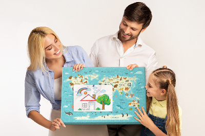 Korková tabuľa Mapa sveta s divými zvieratami