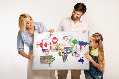 Korková nástenka na stenu Mapa sveta s vlajkami krajín