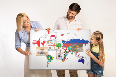Korková nástenka na stenu Mapa sveta s vlajkami krajín