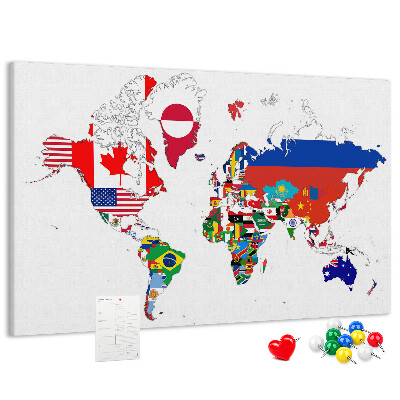 Korková nástenka na stenu Mapa sveta s vlajkami krajín
