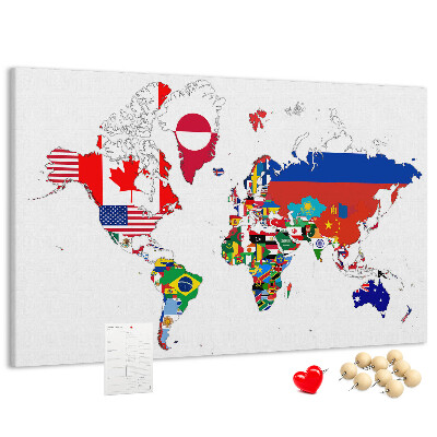 Korková nástenka na stenu Mapa sveta s vlajkami krajín