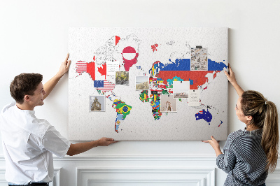 Korková nástenka na stenu Mapa sveta s vlajkami krajín