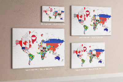 Korková nástenka na stenu Mapa sveta s vlajkami krajín