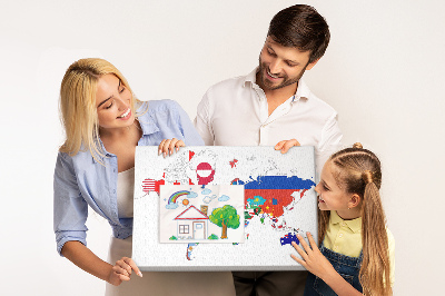 Korková nástenka na stenu Mapa sveta s vlajkami krajín