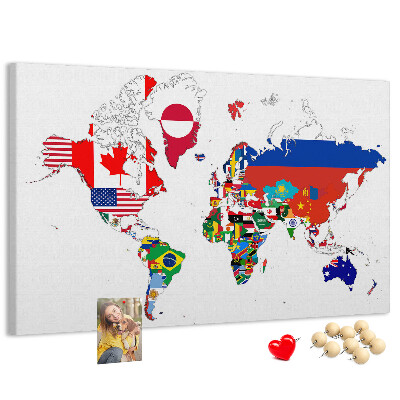Korková nástenka na stenu Mapa sveta s vlajkami krajín