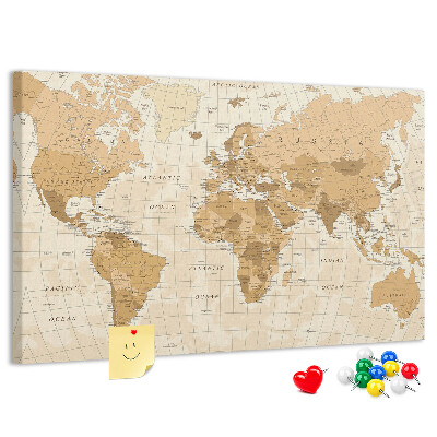 Korková tabuľa Mapa starovekého sveta v odtieňoch hnedej