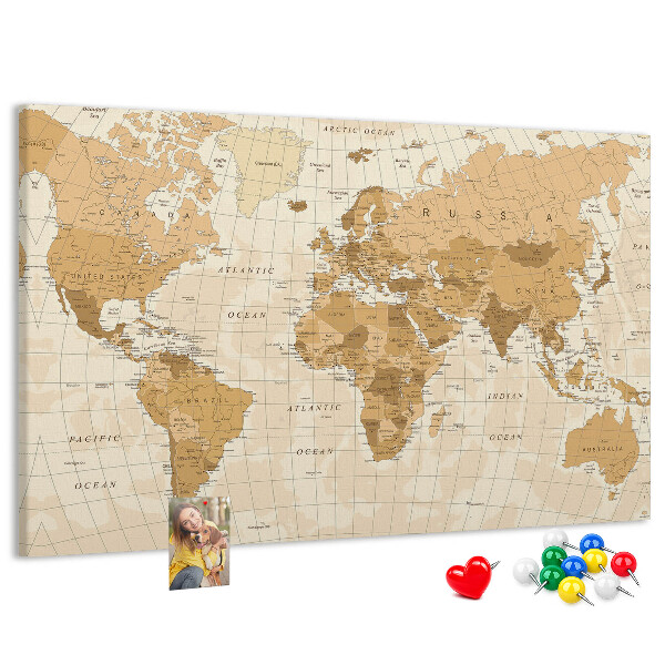 Korková tabuľa Mapa starovekého sveta v odtieňoch hnedej