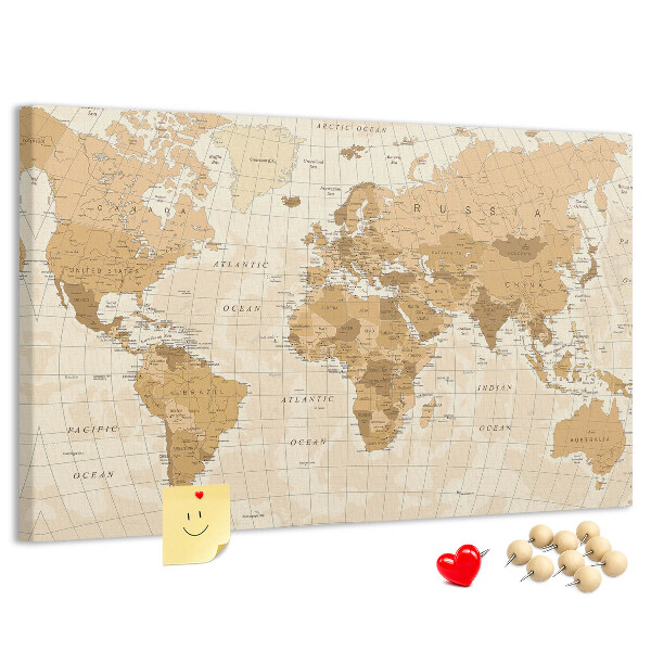 Korková tabuľa Mapa starovekého sveta v odtieňoch hnedej