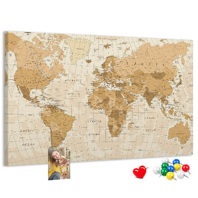 Korková tabuľa Mapa starovekého sveta v odtieňoch hnedej