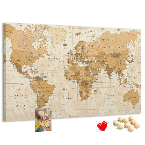Korková tabuľa Mapa starovekého sveta v odtieňoch hnedej