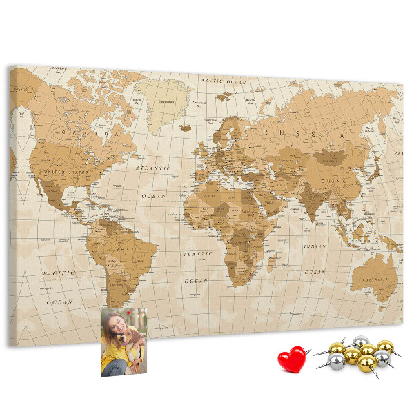 Korková tabuľa Mapa starovekého sveta v odtieňoch hnedej
