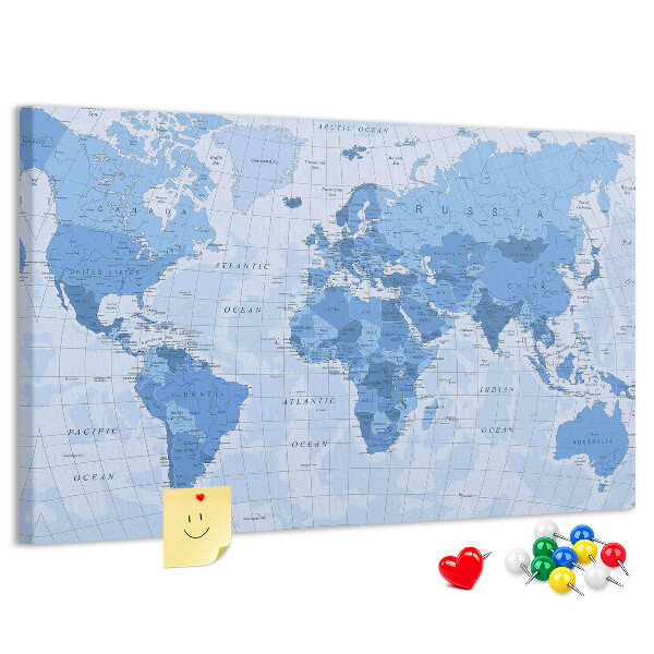 Nástenka Mapa sveta v odtieňoch modrej.