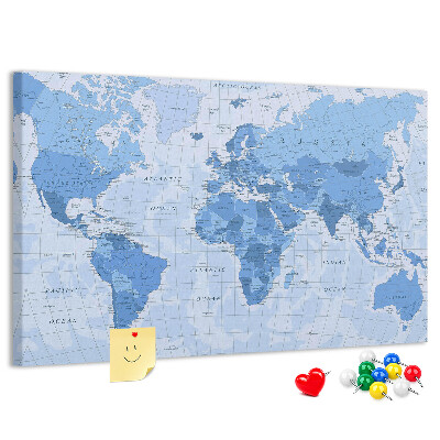 Nástenka Mapa sveta v odtieňoch modrej.