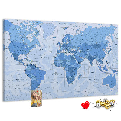 Nástenka Mapa sveta v odtieňoch modrej.