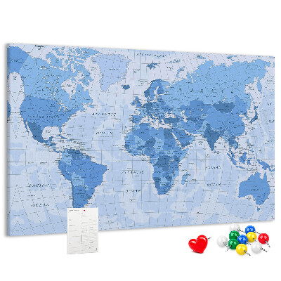 Nástenka Mapa sveta v odtieňoch modrej.