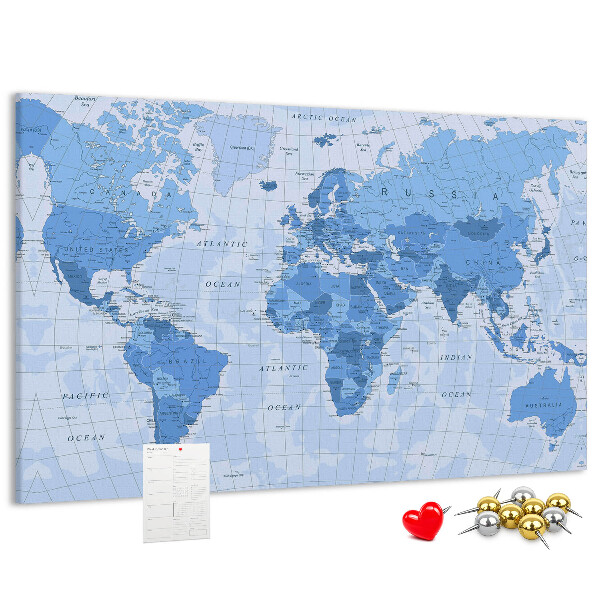 Nástenka Mapa sveta v odtieňoch modrej.