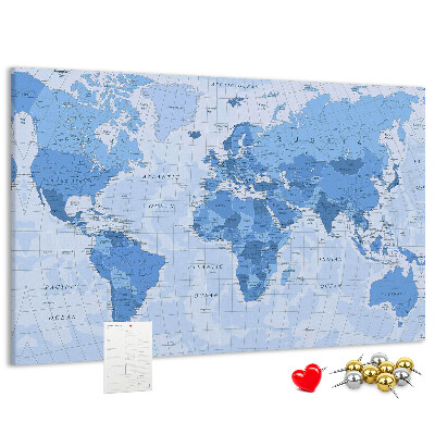 Nástenka Mapa sveta v odtieňoch modrej.