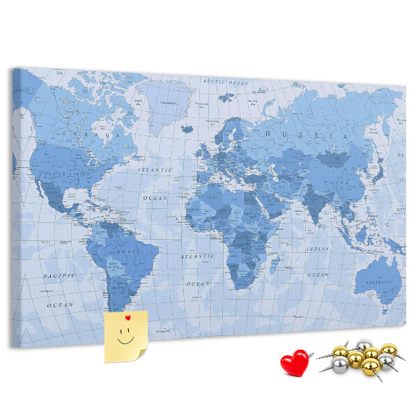 Nástenka Mapa sveta v odtieňoch modrej.