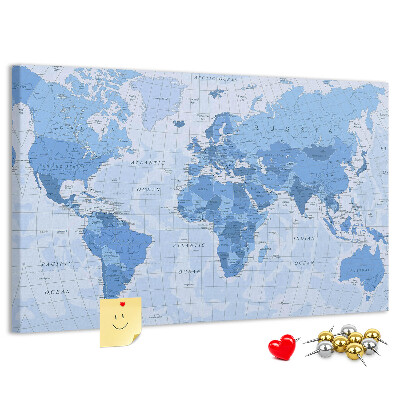 Nástenka Mapa sveta v odtieňoch modrej.