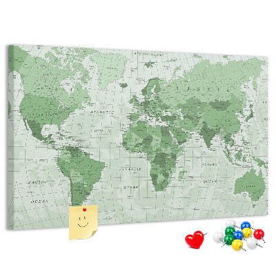 Korková nástenka na stenu Zelená mapa sveta s kontinentmi
