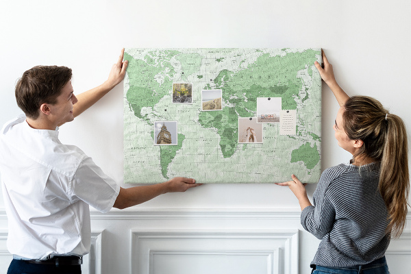 Korková nástenka na stenu Zelená mapa sveta s kontinentmi