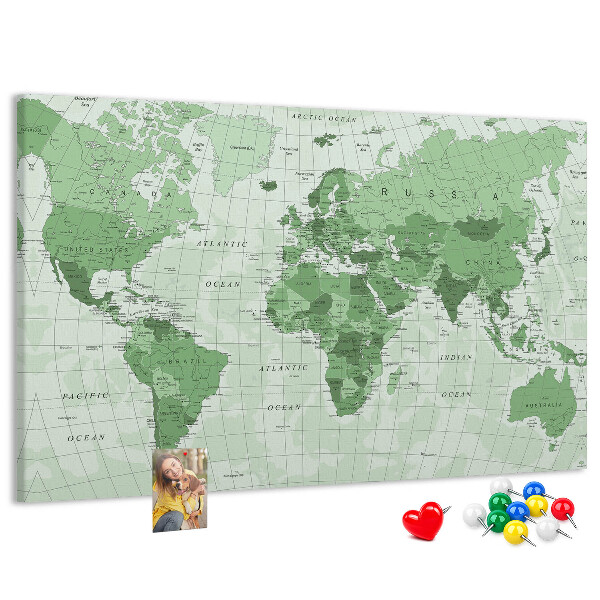 Korková nástenka na stenu Zelená mapa sveta s kontinentmi