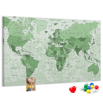 Korková nástenka na stenu Zelená mapa sveta s kontinentmi