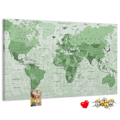 Korková nástenka na stenu Zelená mapa sveta s kontinentmi
