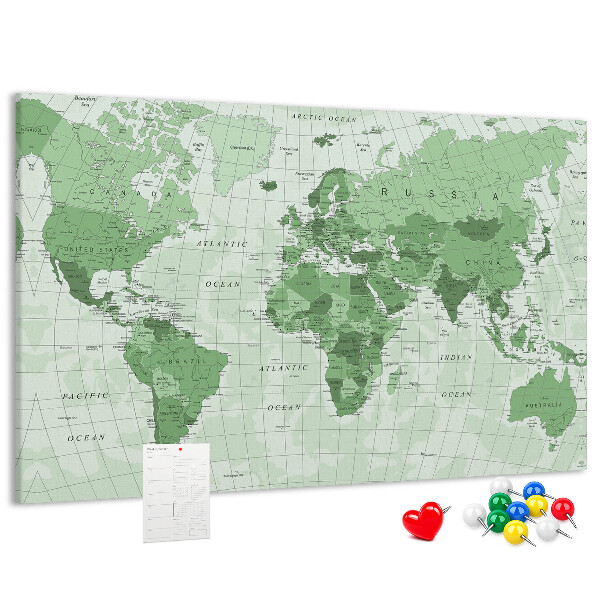 Korková nástenka na stenu Zelená mapa sveta s kontinentmi