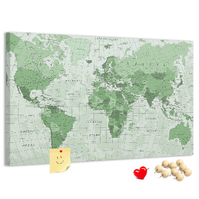 Korková nástenka na stenu Zelená mapa sveta s kontinentmi