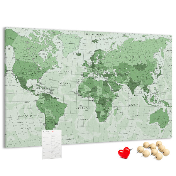 Korková nástenka na stenu Zelená mapa sveta s kontinentmi