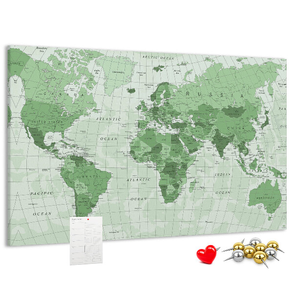 Korková nástenka na stenu Zelená mapa sveta s kontinentmi