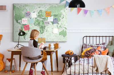 Korková nástenka na stenu Zelená mapa sveta s kontinentmi