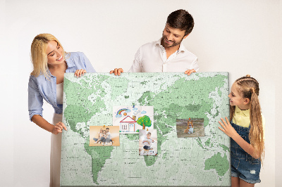Korková nástenka na stenu Zelená mapa sveta s kontinentmi