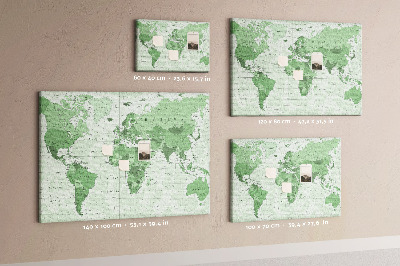 Korková nástenka na stenu Zelená mapa sveta s kontinentmi